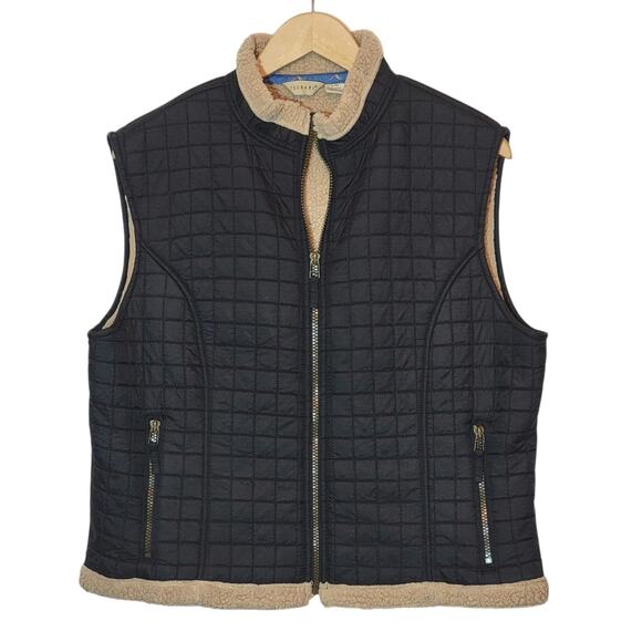 Tsunami Black Quilted Sherpa Vest Zip Front Casual Cozy Outdoor Fall Layering L - Picture 1 of 13